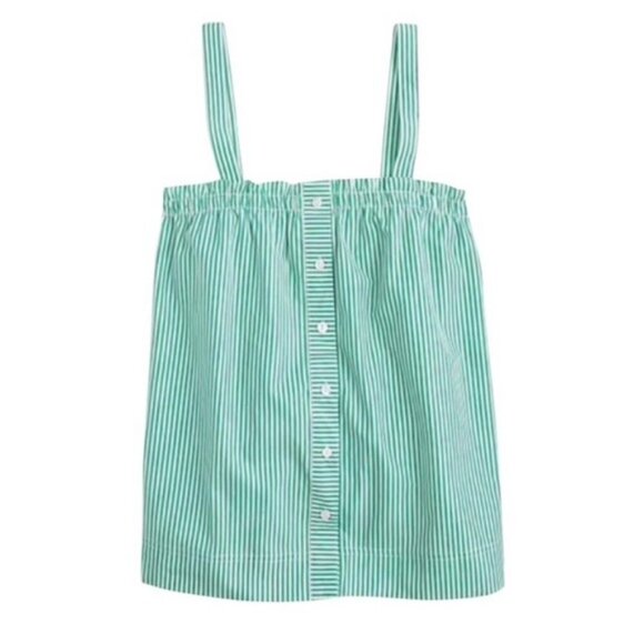 J. Crew NWT Green White Striped Button Front 100% Cotton Cami Tank Top 0 - Picture 3 of 4